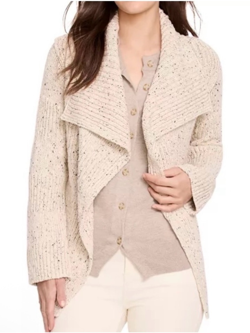 NIC+ZOE SPECKLED  CREAM OPEN-FRONT KNIT CARDIGAN SMALL PERFECT CONDITION